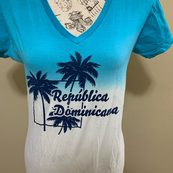 Ocean Dream Blue & White Ombre Dominican Republic Short Sleeve Shirt Size Large - Picture 3 of 12